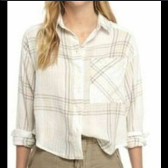 Free People Tops - Free People Cutie Plaid Button Down Shirt Top Blouse Dolman Sleeves Ivory .NWT